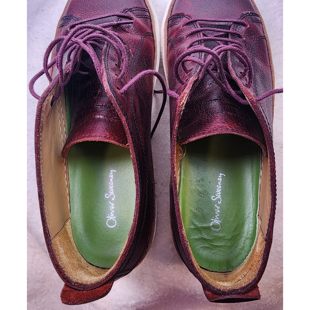 Oliver Sweeney Lopes Distressed Burgundy Leather Lace-Up Casual Sneaker US 9 - Picture 11 of 13